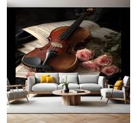 Tema del DíA de San ValentíN Mural Fotográfico Rosa de violín musical Papel Pintado 3D Tejido No Tejido Moderno Arte Dormitorio Sala de Estar Hogar TV Fondo Pared PóSter Decorativo 350x250 cm