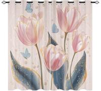 Tema del TulipáN Infantil Cortinas Opacas Aislantes 2 Paneles 91.5An x 214Al cm Rosa Suave Poliéster Cortina con Ojales para Salon Dormitorio Oficina Hotel Decorativa