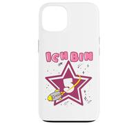 Tema espacial de cumpleaños de niña con forma de estrella cohete rosa Ich bin 5 Carcasa para iPhone 13