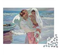Tema Familiar de Playa Rompecabezas de 1000 Piezas para Adultos Paper Entrenamiento Mental Océano Madre e Hijo Puzzle Papel Decoración Pared 38x26cm/1000pcs