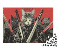 Tema Gato Samurái Rompecabezas de Papel de 1000 Piezas para Adultos Entrenamiento Mental Alivio Estrés Decoración Mural Gato Puzzle de Papel 52x38cm/1000pcs
