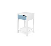 Tema Home Basics Mesita de Noche de Madera, Color Blanco con Frente de cajón Azul, 34 x 34 x 58 cm