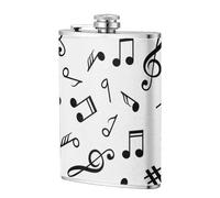 Tema musical impreso,Frasco de acero inoxidable 304 de 8 oz con funda de cuero sintético, frasco de bolsillo para licor plano para exteriores