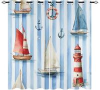 Tema NáUtico Poliester Ojales Cortina Opaca Juego de 2 Paneles 140An x 175Al cm, Rayas Azules Lavable Cortinas Termicas Aislantes para Niños Niñas Dormitorio de Ventana Decoración