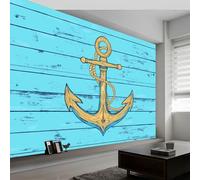 Tema Oceánico Vetas De Madera Fotomurales no Tejido Azul, 200 x 140 cm Papel Pintado Decoración de Pared moderna, Murales póster efecto 3D, Decorativos Murales para Dormitorio Salón TV Pared