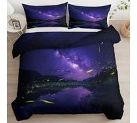 Tema Romántico Funda Nordica Cama 90 Cielo Estrellado Luciérnagas 180 x 220 cm Suave Juego de Ropa de Cama, Púrpura Microfibra Juego de Funda Edredon y 2 Fundas de Almohada, Cuidado Fácil