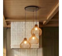 TEMAR LIGHTING Lámpara colgante Barrel con pantallas de madera, 3 luces, redonda