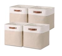 Temary Cube Storage Bins 13x13 Fabric Storage Cubes Baskets Set Of 4 Cloth Baskets for Shelf, Large Bin Empty Basket for Organizing, Shelf Basket (White&Khaki)