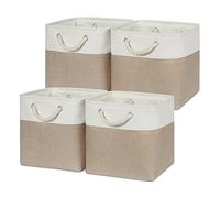 Temary Cubos de almacenamiento de tela de 11 x 11 pulgadas, 4 cestas de almacenamiento para regalo, vacías, cubos organizadores, cestas de tela para almacenamiento de juguetes (blanco y caqui)