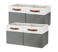 Temary Cubos de almacenamiento de tela plegables con asas, cajas de almacenamiento decorativas para organizar, hogar, oficina, guardería, estante, armario (blanco y gris, 12 x 12 x 12)