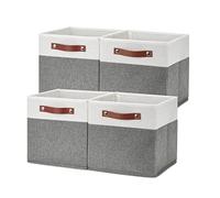 Temary Cubos de almacenamiento en forma de cubo, paquete de 4 cubos de almacenamiento de 11 x 11 pulgadas, cestas de almacenamiento plegables con asas, cesta de almacenamiento plegable para estante