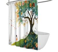 Temas de Cuentos de Hadas: Cortina de Ducha, árbol de Flores de Colores, Arte del Bosque, Cortina de baño con Ganchos de plástico, Tela de poliéster, decoración del baño W150xL200 cm