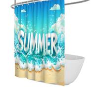 Temática de Verano Cortina de Ducha Olas del mar Cielo Playa Cortinas de Ducha Decoración Lavable en Lavadora Cortinas de Tela con Ganchos Secado rápido Azul 180 x 220 cm