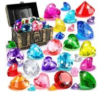 Temeemeg 33 unids/Set de Juguetes de Buceo en Piscina: Piedras Preciosas acrílicas Coloridas con Cofre del Tesoro para la búsqueda del Tesoro bajo el Agua, Divertidos Juegos de Piscina para niños.