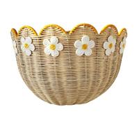 Temeemeg Cesta de Pared festoneada, cestas de Pared Tejidas Bohemias con decoración de Margaritas, Cesta de Mimbre Colgante para Almacenamiento, decoración del hogar, baño.