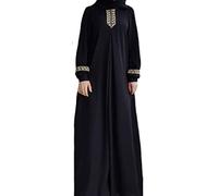 Temeemeg Muslim Dress Plain Loose Prayer Robe Ramadan Jilbab Print Islamic Clothes for Women Black M..