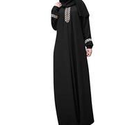 Temeemeg Muslim Dress Plain Loose Prayer Robe Ramadan Jilbab Print Islamic Clothes for Women Black XL..