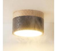 Temgin Focos Negro Cilindro Superficie IP65 Aplique Techo Madera LED Exterior Para Baño, 12W Diseño Blanco Cálido Minimalista Aluminio Downlight Sin Taladrar IRC82 Para Pasillo Cocina Salón Ø10cm