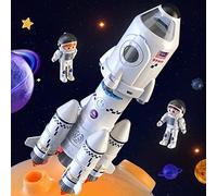 TEMI Juguete de cohete espacial para 3, 4, 5, 6, 7, 8, 9 años, juguete educativo de ciencia, 5 en 1, con 2 astronautas, lámpara de proyección, juguete espacial, regalo para niños y niñas
