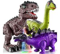 TEMI Paquete de 3 Juguetes Eléctricos de Dinosaurio para Niños de 2 a 5 Años - Robot, Braquiosaurio y Estegosaurio Con Sonido e Iluminación