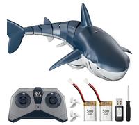 TEMI Telecontrol de tiburón juguete de alta simulación, luz y agua spray para lago, baño, piscina, regalo de cumpleaños, barco RC, 6 años