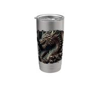 Temible dragón oscuro en fantasía Vaso térmico de acero inoxidable de doble pared