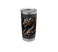 Temible dragón oscuro en fantasía Vaso térmico de acero inoxidable de doble pared
