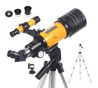 TEmkin Telescopio para niños Adultos Refractor de 70 mm, óptica de Vidrio Totalmente recubierta, Alcance de Viaje portátil con trípode, Adaptador para teléfono Inteligente