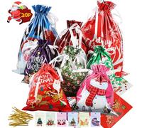 TEMOGU Bolsas de regalo de Navidad con cordón, paquete de vacaciones con etiquetas y lazos de cinta, 20 bolsas de papel de aluminio de Navidad para regalos de fiesta (grande/grande/mediano/pequeño)