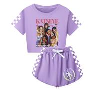 Temolie K-POP Katseye Merch - Conjunto de camiseta de manga corta y pantalones cortos para niñas, conjunto de ropa de yoga con estampado gráfico para fanáticos de la música, ropa de calle para niños