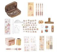 TEMOOUES 21 piezas de papelería escolar para estudiantes con estuche grande, borrador, regla, llavero, notas adhesivas, gran capacidad, organizador de capibara