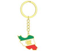 TEMOOUES Cadena de mapa de Irán para mujeres y hombres, acero dorado, plateado, bandera de Irán, llavero, bolsa, accesorios de coche, joyería, regalo, llavero dorado único, dorado, Talla única