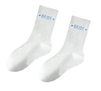 TEMOOUES Calcetines de novia de boda, accesorios esenciales para despedida de soltera, mezcla de algodón, calzado cómodo para día especial, algodón suave, regalo de dama de honor, Palabras azules para