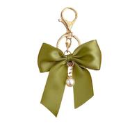 TEMOOUES Elegante llavero con lazo de cinta para bolsos, llaves, llavero de aleación ligera, soporte colgante para mujeres y niñas, accesorio de lazos de metal, verde, Pearl Pendant