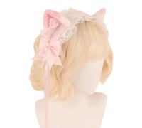 TEMOOUES Elegante tocado de gatito para bailes, cumpleaños, encaje blanco, lazos de Halloween, tocados para el pelo, festival, cosplay