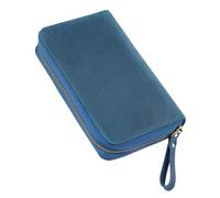 TEMOOUES Estuche de piel auténtica con múltiples compartimentos, planificador de herramientas de escritura tradicional con acabado oxidante, estuche de cuero de caballo viejo furioso, Azul sartén