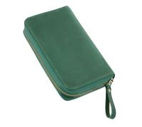 TEMOOUES Estuche de piel auténtica con múltiples compartimentos, planificador de herramientas de escritura tradicional con acabado oxidante, estuche de cuero de caballo viejo furioso, verde oscuro