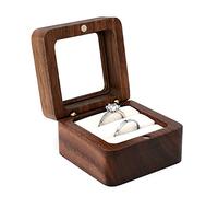 TEMOOUES Joyero de madera de 5,5 x 5,5 x 3,5 cm, con soporte interior suave, ranura única/doble, joyería vintage