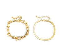 TEMOOUES Juego de cadena de serpiente plana con hebilla en forma de U de aleación, color dorado y blanco, para regalo de Navidad, cadena de serpiente, talla única, como se describe