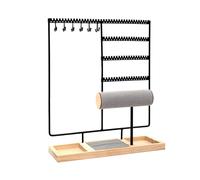 TEMOOUES Soporte funcional para collares y organizadores de joyas con forro de franela para anillos, pulseras, relojes, bandeja de madera negra, exhibición de joyas