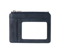 TEMOOUES Tarjetero antirrobo de moda con cremallera y bloqueo de ventana transparente, monedero de piel sintética para almacenamiento seguro para tarjetas de visita, Blue, Mass Beauty