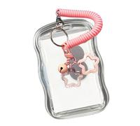 TEMOOUES Tarjetero transparente con diseño de estrella, resistente al agua, protectores de tarjetas de autobús, fundas para tarjetas de crédito, Pink