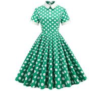 Tempérament européen et américain Prise de Photo à Pois Grande Jupe évasée Robe rétro Date Robe de Demoiselle d'honneur-Bas Vert Avec de Gros Points Blancs-L