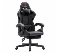 Tempest Shake Silla Gaming con Reposapiés Extensible, Cojín Lumbar con Masaje, Reclinable 135°, Tela Transpirable, Gris (Negra)
