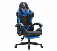 Tempest Shake Silla Gaming con Reposapiés Extensible, Cojín Lumbar con Masaje, Reclinable 135°, Tela Transpirable, Gris (Azul)
