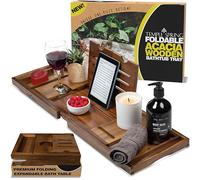 Temple Spring Diseño Único Estante Baño, Acacia Bandeja Baño Plegable, Bandeja Bañera Extensible, Accesorios Bañera - No Teca