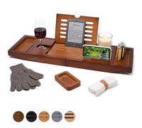 Temple Spring Estante Baño, Bambu Bandeja Baño, Bandeja Bañera Extensible, Accesorios Bañera - Marrón