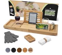 Temple Spring Estante Baño, Bambu Bandeja Baño, Bandeja Bañera Extensible, Accesorios Bañera - Natural