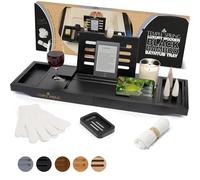 Temple Spring Estante Baño, Bambu Bandeja Baño, Bandeja Bañera Extensible, Accesorios Bañera - Negro