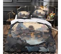 Templo antiguo Funda de Edredón Cremallera Oculta 3 Piezas de poliéster Estampado 3D incluye Fundas de Almohada Lavables Arquitectura del este de Asia Funda Edredon for familia Single（135x200cm）